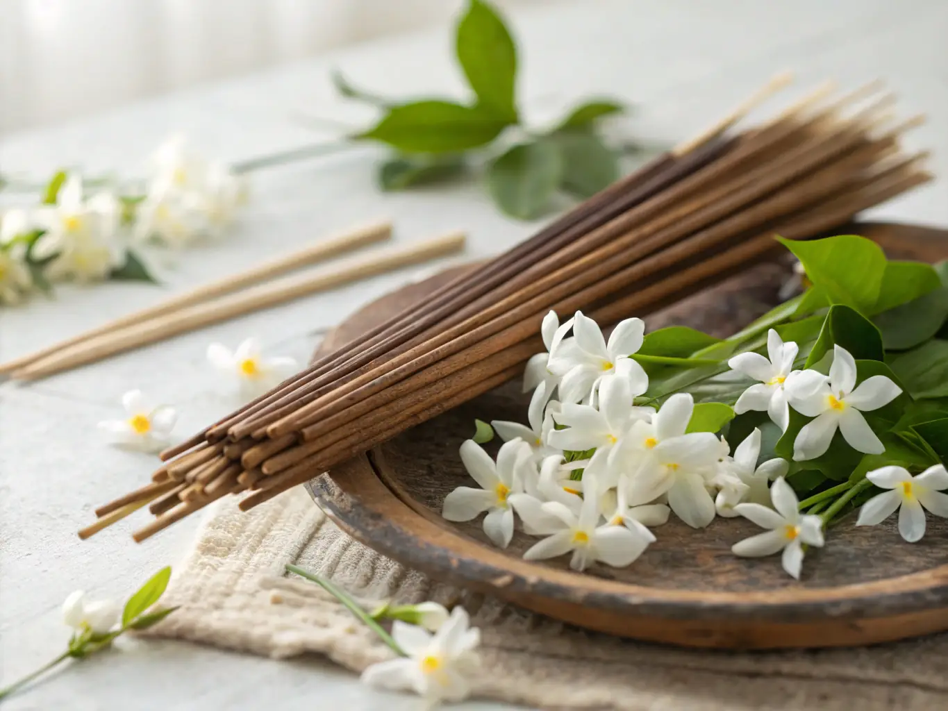 A captivating image of the 'Rose Harmony' incense blend, showcasing the delicate pink petals and other floral elements. The image should evoke feelings of love, compassion, and emotional balance, suitable for the Noor Essence website.